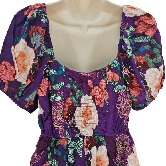 Band of the Free Womans size S Aimee Purple Floral Puff Sleeve Mini Dress NEW - Picture 4 of 8